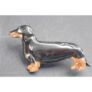 Vintage Pewter Enameled Dachshund Lapel Pin Numbered